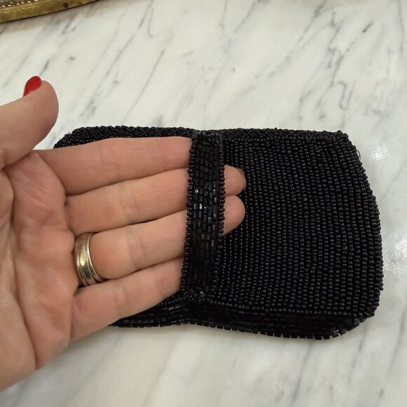 Vintage French Black Beaded Belt Bag with Chanel Gift Bag 5" X 3.5" - Picture 9 of 17